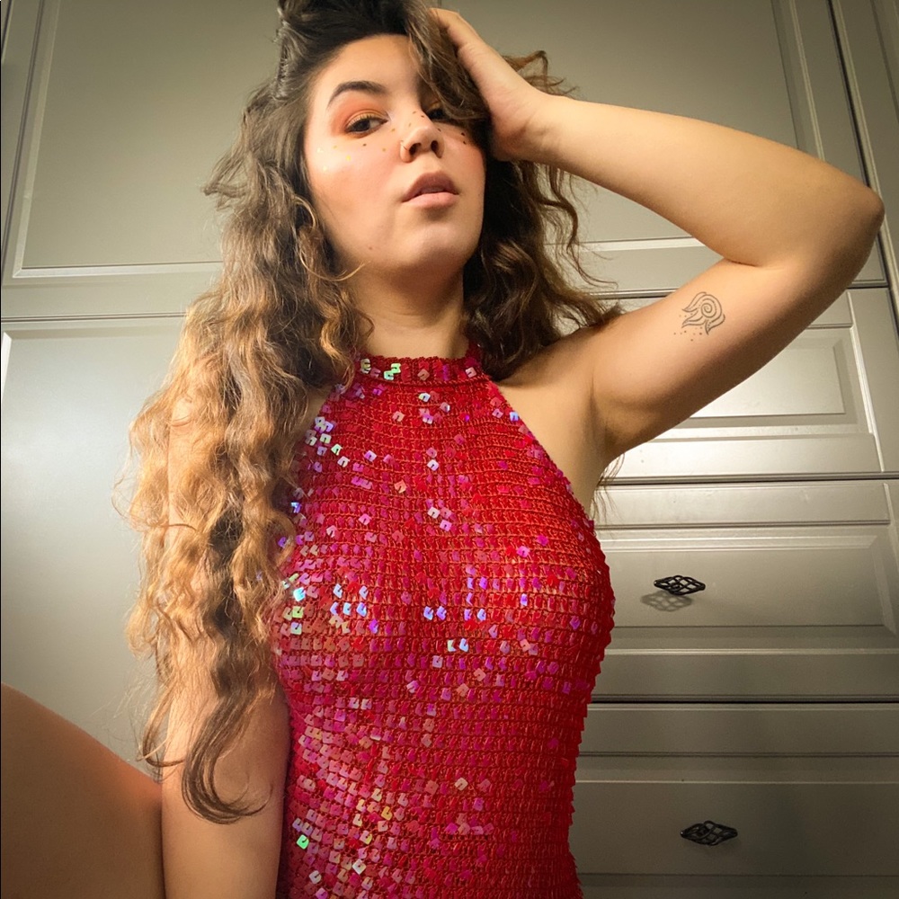 Vintage Red Sequin Crochet Halter Top
